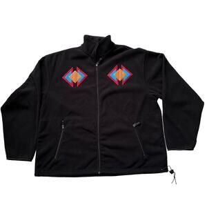 VTG Sundance Moxie Santa Fe Applique Southwest Black‎ Full Zip Fleece Jacket XL